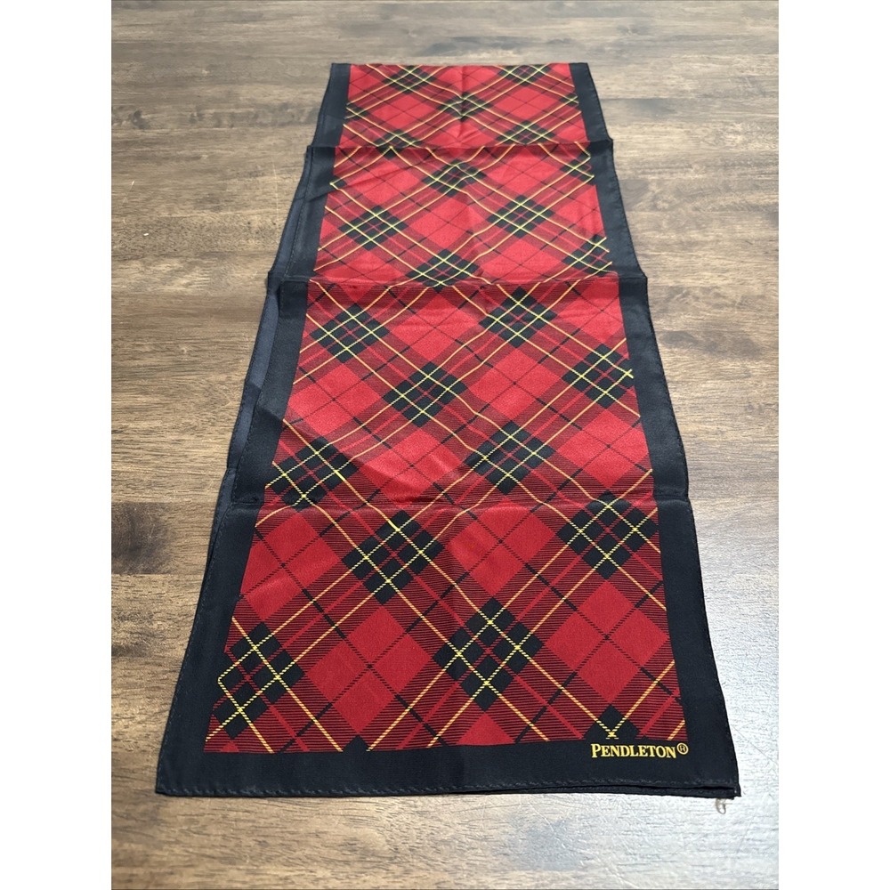 PENDLETON Black & Red Silk Tartan Plaid Rectangular Oblong 10x52"